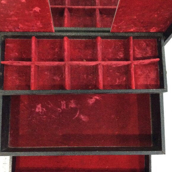 Antique Leather & Wood Victorian Jewelry Box w/Pull-Out Drawer & Mirror - Picture 3 of 11